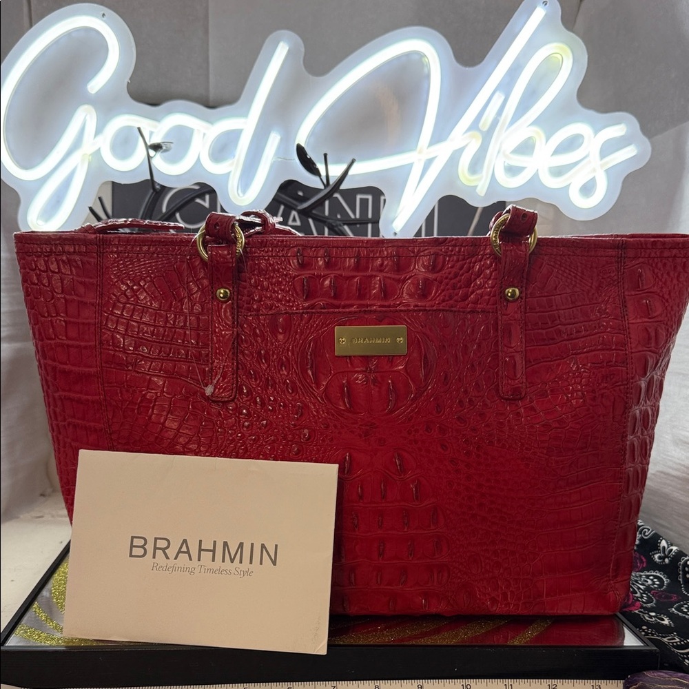 Brahmin Scarlet Croc-Embossed Tote
